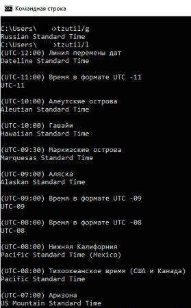 Различные часовые пояса