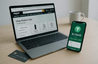 Ноутбук с открытым сайтом и смартфон с обменом валют