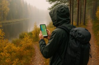 Турист в Карелии с телефоном